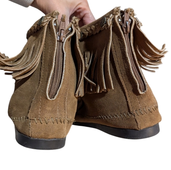 Minnetonka Hi Top Back Zip Hard Bottom Ankle Boot Brown Tan 9.5 - Picture 6 of 6